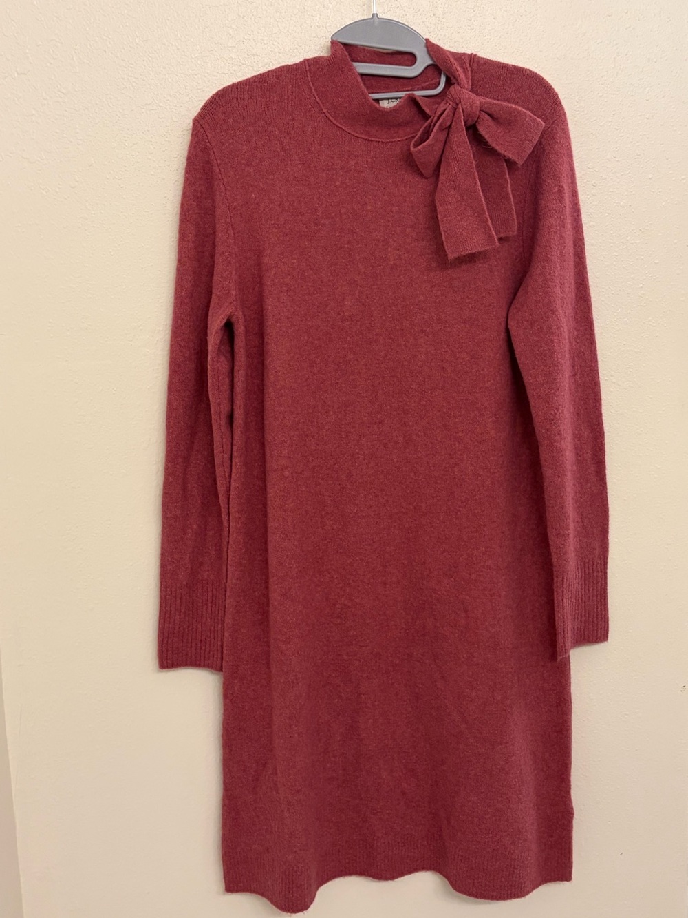 J. Crew Extra-Soft Mock Neck Bow Sweater Dress Rose Pink - Size Medium NWT